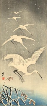 monochrome black white Painting - white birds in snow Ohara Koson Shin hanga